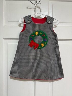 18 Month Girls Christmas Wreath Dress Black Gingham Holiday Sleeveless